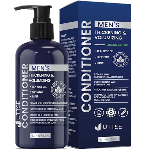 Uttse Biotin Hair Growth Conditioner for Men Natural Thickening and Volumizing Conditioner with Tea Tree Oil Ginseng Mint for Hair Loss and Thinning Hair  101 floz Dark Blue